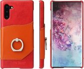 Fierre Shann Oil Wax Texture Echt lederen achterkant van de behuizing met 360 graden rotatiehouder en kaartsleuf voor Galaxy Note 10 (rood)