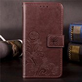 Voor Galaxy A90 5G Lucky Clover Pressed Flowers Pattern Leather Case met houder & kaartsleuven & portemonnee & draagriem (bruin)