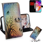 Gekleurde tekening patroon Kleurrijke magnetische gesp Horizontale flip PU lederen tas met houder & kaartsleuven & portemonnee & lanyard voor Galaxy A70 (vlinderorchidee)