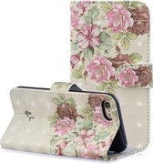 Voor iPhone SE 2020 3D-schilderijpatroon Gekleurde tekening Horizontale flip PU-lederen hoes met houder & kaartsleuven & portemonnee (vlinders en bloemen)
