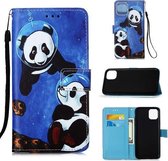 Voor iPhone 12/12 Pro Geschilderde lederen hoes met platte textuur met lanyard & kaartsleuf & portemonnee & houder (onderzeese panda)