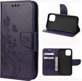 Voor iPhone 12 mini Butterfly Flower Pattern Horizontale Flip Leather Case met houder & kaartsleuven & portemonnee (Deep Purple)