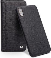 Voor iPhone XS Max QIALINO 2 in 1 Cross Texture Top-grain leer + PC + TPU Horizontale flip lederen tas met houder & kaartsleuven (zwart)