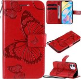 Voor iPhone 12 mini 3D vlinder reliëf patroon horizontale flip lederen tas met houder & kaartsleuf & portemonnee & lanyard (rood)