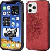 Voor iPhone 12/12 Pro Mandala reliëf stoffen hoes PC + TPU mobiele telefoonhoes met magnetische functie en draagriem (rood)