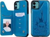 Voor iPhone 11 Skull Head Embossing Pattern Schokbestendige beschermhoes met houder & kaartsleuven en portemonnee (blauw)