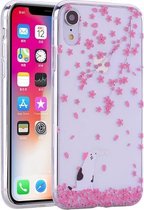 Gekleurde tekening patroon zeer transparant TPU beschermhoes voor iPhone XR (Cherry Blossom Cat)