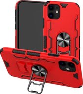 Voor iPhone 11 Bear Case Style TPU + PC + Metal Rotating Support 3-in-1 Fall Proof Protective Shell (rood)