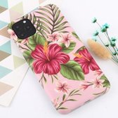 Voor iPhone 11 Pro Max Flower Pattern TPU Protecitve Case (Pink Flower Green Leaf)