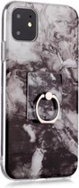 Voor iPhone 11 Pro Max gekleurd tekeningpatroon IMD vakmanschap Soft TPU beschermhoes met houder (zwart wit)