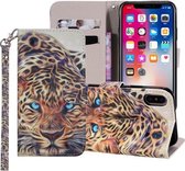 Luipaardpatroon Gekleurde tekening Horizontale leren flip-hoes voor iPhone X / XS, met houder en kaartsleuven en portemonnee en draagkoord