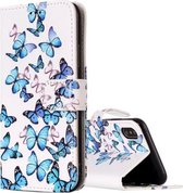 Voor iPhone X / XS kleine blauwe vlinders patroon horizontale flip lederen tas met houder & kaartsleuven en portemonnee