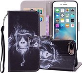 Chimpansee Patroon Gekleurde Tekening Horizontale Leren Flip Case voor iPhone 8 Plus & 7 Plus, met Houder & Kaartsleuven & Portemonnee & Lanyard