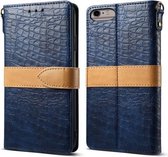 Splicing Color Crocodile Texture PU horizontale lederen flip-hoes voor iPhone 6 Plus / 6s Plus, met portemonnee & houder & kaartsleuven en lanyard (blauw)