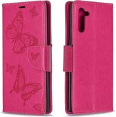 Two Butterflies Embossing Pattern Horizontale Flip Leather Case met houder & kaartsleuf & portemonnee & lanyard voor Galaxy Note10 (Rose Red)