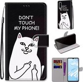 Voor Huawei P30 Gekleurde Tekening Cross Textuur Horizontale Flip PU Lederen Case met Houder & Kaartsleuven & Portemonnee & Lanyard (18 Middelvinger Witte Kat)