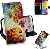 Gekleurde tekening patroon Kleurrijke magnetische gesp Horizontale flip PU lederen tas met houder & kaartsleuven & portemonnee & lanyard voor Galaxy M20 (Tiger Rose)