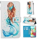 Voor Galaxy A71 Gekleurde tekening patroon Plain Weave horizontale Flip lederen tas met houder & kaartsleuf & portemonnee & lanyard (zeemeermin)