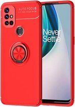 Voor OnePlus N10 metalen ringhouder 360 graden roterende TPU-hoes (rood + rood)