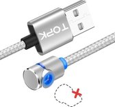 TOPK 2m 2.4A Max USB naar 90 graden elleboog magnetische oplaadkabel met LED-indicator, geen stekker (zilver)