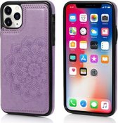 Mandala-patroon met dubbele gesp PU + TPU-beschermhoes met kaartsleuven & houder & fotolijst voor iPhone 11 Pro Max (paars)