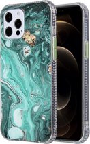 Coloured Glaze Marble TPU + PC beschermhoes voor iPhone 12 mini (groen)