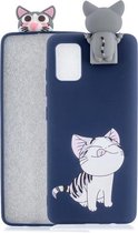 Voor Galaxy A51 Cartoon schokbestendige TPU beschermhoes met houder (likkende kat)