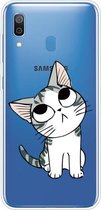 Voor Samsung Galaxy A30 gekleurd tekeningpatroon zeer transparant TPU beschermhoes (kat)