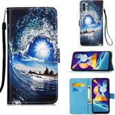 Voor Galaxy A11 / M11 Schilderen Horizontale Flip Leren Case met Houder & Kaartsleuf & Portemonnee & Lanyard (Sea Wave en Sun)