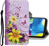 Voor Samsung Galaxy A20s Gekleurde tekening patroon Horizontale flip lederen tas met houder & kaartsleuven & portemonnee (Lily)
