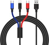 3-in-1 USB naar 8-pins + Type-C / USB-C + Micro-USB kleurgevlochten oplaadkabel, kabellengte: 1,2 m