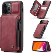 CaseMe C20 multifunctionele pc + TPU beschermhoes met houder & kaartsleuf & portemonnee voor iPhone 12 Pro Max (rood)