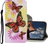 Gekleurde tekening patroon horizontaal Flip PU lederen tas met houder & kaartsleuven & portemonnee & lanyard voor iPhone XR (Chrysanthemum Butterfly)