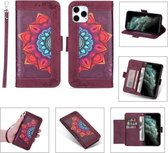 Afdrukken Tweekleurig half mandala-patroon Dubbelzijdige magnetische gesp Horizontale flip lederen tas met houder & kaartsleuven & portemonnee & fotolijst & lanyard voor iPhone 12/12 Pro (wij