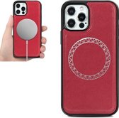 Crazy Horse Texture PU Leather Skin Magnetic Patch TPU Schokbestendig Magsafe-hoesje voor iPhone 12 Pro Max (rood)