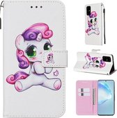 Voor Galaxy S20 + Gekleurde tekening patroon Plain Weave horizontale Flip lederen tas met houder & kaartsleuf & portemonnee & lanyard (speelse pony)