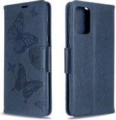 Voor Galaxy S20 + Embossing Two Butterflies Pattern Horizontale Flip PU Leather Case met houder & kaartsleuf & portemonnee & lanyard (blauw)