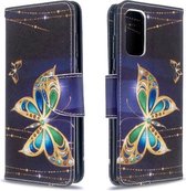 Voor Galaxy S20 Gekleurde tekening patroon Horizontale flip lederen tas met houder & kaartsleuven & portemonnee (gouden vlinder)