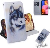 Voor Galaxy A20S Gekleurde Tekening Patroon Horizontale Flip PU Lederen Case met Houder & Kaartsleuven & Portemonnee (Witte Wolf)