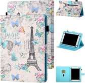 Voor 8 inch Tablet Universele Gekleurde Tekening Stiksels Horizontale Flip Leren Case met Houder & Kaartsleuf (Toren en Vlinders)