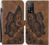 Voor Xiaomi Mi 10T Pro 5G Retro Skin Feel Butterflies Embossing Horizontale Flip Leather Case met Houder & Kaartsleuven & Portemonnee (Bruin)