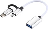 USB 3.0 Vrouwelijk naar Micro USB + USB-C / Type-C Mannelijk Opladen + Transmissie OTG Nylon Gevlochten Adapterkabel, Kabellengte: 11 cm (Wit)