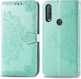 Voor Alcatel 1S (2020) Mandala-patroon met reliëf TPU + PU horizontaal lederen flip-hoesje met houder & drie kaartsleuven en portemonnee (groen)