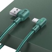 USAMS US-SJ457 U57 USB naar USB-C / Type-C dubbele elleboog kleurrijke lamp oplaadkabel, lengte: 1,2 m (groen)