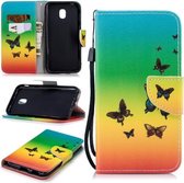 Voor Samsung Galaxy J3 (2017) (EU-versie) Gekleurd tekeningpatroon Horizontaal Flip TPU + PU lederen tas met houder & kaartsleuven & portemonnee & lanyard (Rainbow Butterfly)