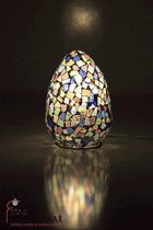 Glas Mozaïek tafellamp (S) - Multi Kleur - Ovaal - Marokkaanse Lamp - Hoogte 15 cm - Handgemaakt - Authentiek