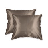 Beauty Pillow® - Satijnen Kussenslopen - Voordeelset - Duo Pack - 60x70 cm - Taupe