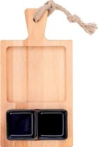 Borrelplank | Serveerplank | Tapasplank met handvat 35cm 2-vaks met 2 schaaltjes zwart