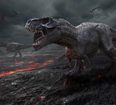 Dinosaurus T- Rex volcanique fin de la terre, sur fotobehang (250 x 260 cm op rol)
