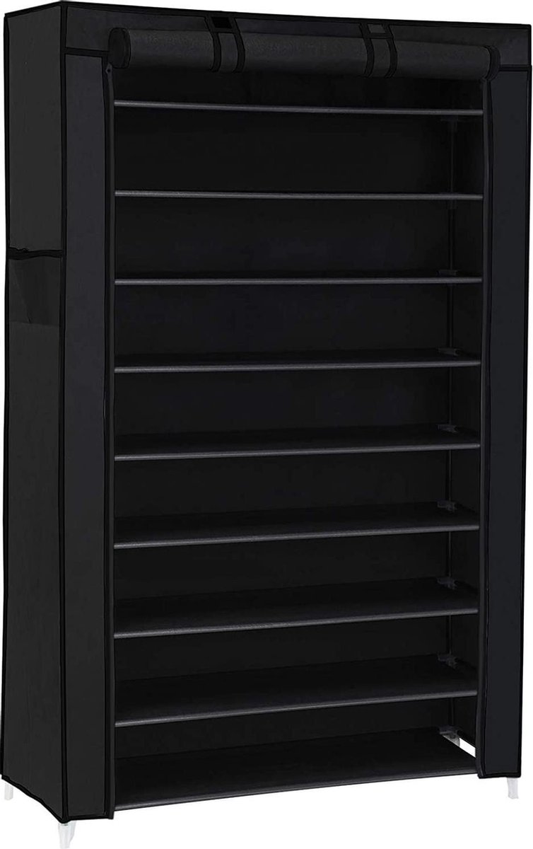 SONGMICS schoenenrek met 10 niveaus, met stofdichte hoes, schoenenkast, schoenenrek, schoenenopberger, voor maximaal 40 paar schoenen, voor woonkamer, gang, 88 x 28 x 160 cm, zwart RXJ36HV1